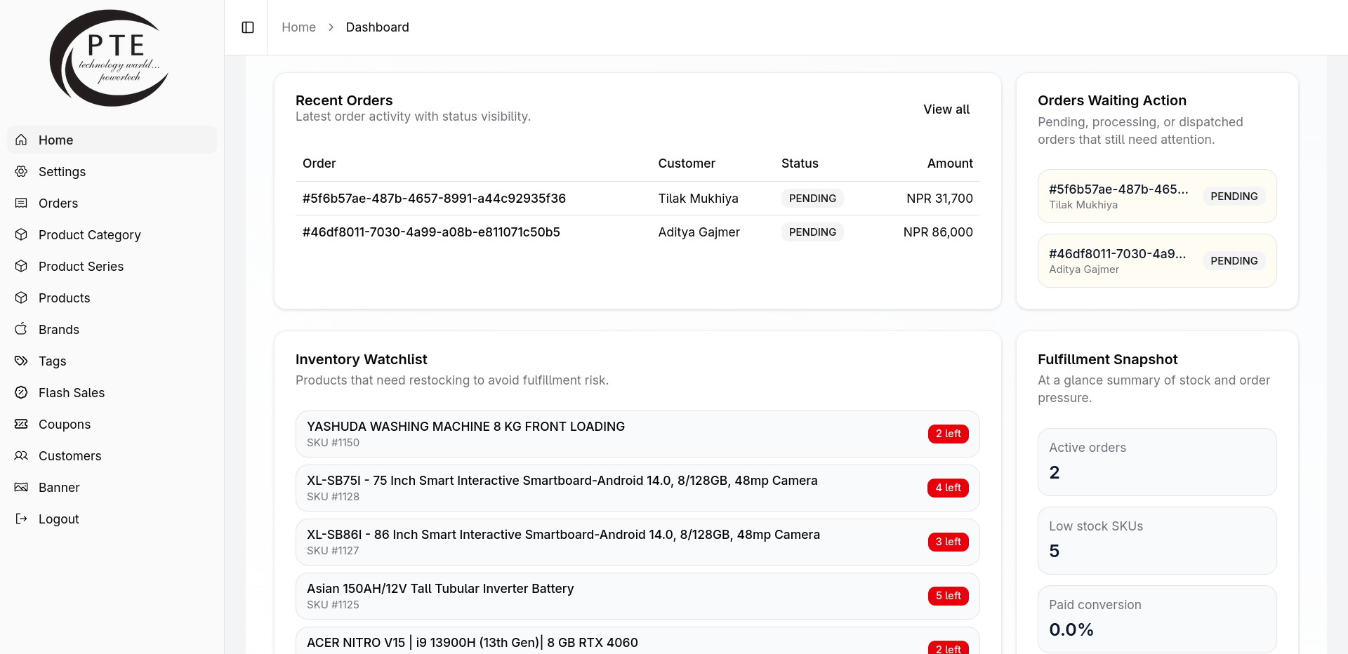 Admin Operations Dashboard