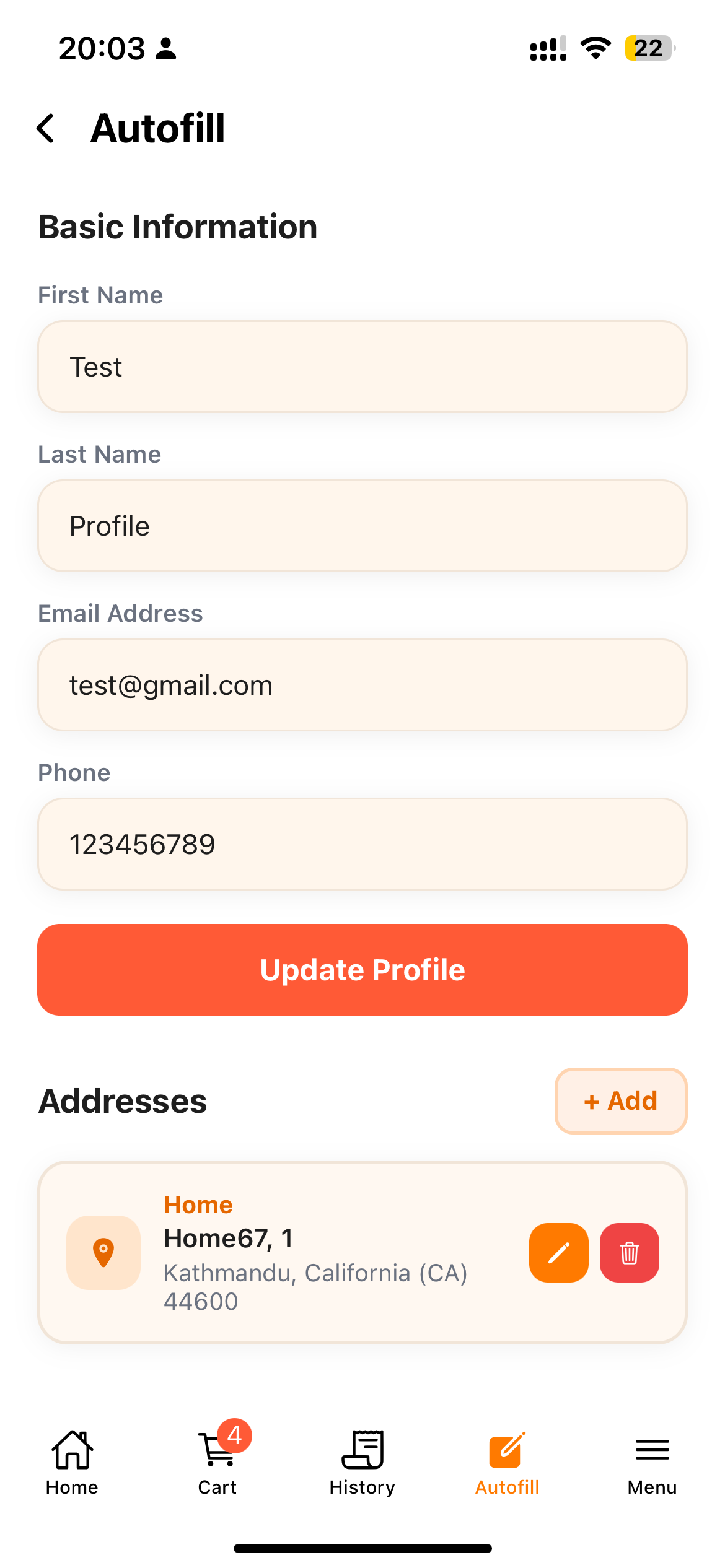 Saved Addresses & Profile Autofill