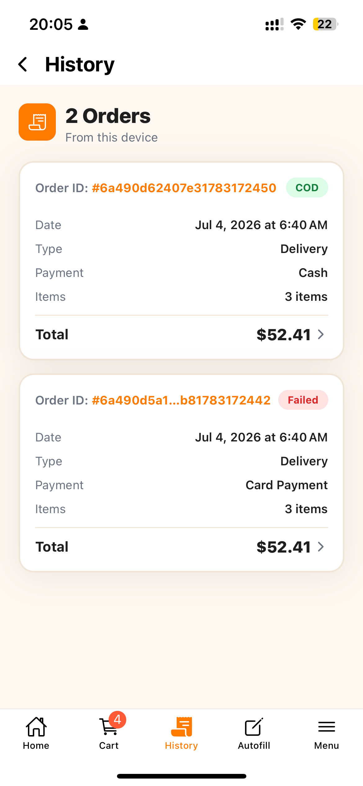Anonymous Device Order History